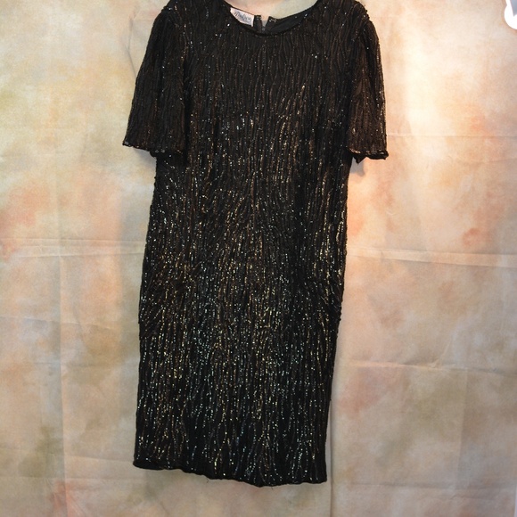 Black Sequinned Dress SZ L Andrea Collections - Picture 2 of 5